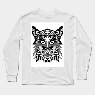 wolf rock pack in ecopop tribal wallpaper artwork Long Sleeve T-Shirt